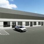 Thumbnail of http://Rendering%20of%20a%20commercial%20building%20showing%20four%20units%20and%20a%20parking%20lot%20with%20cars%20and%20people.