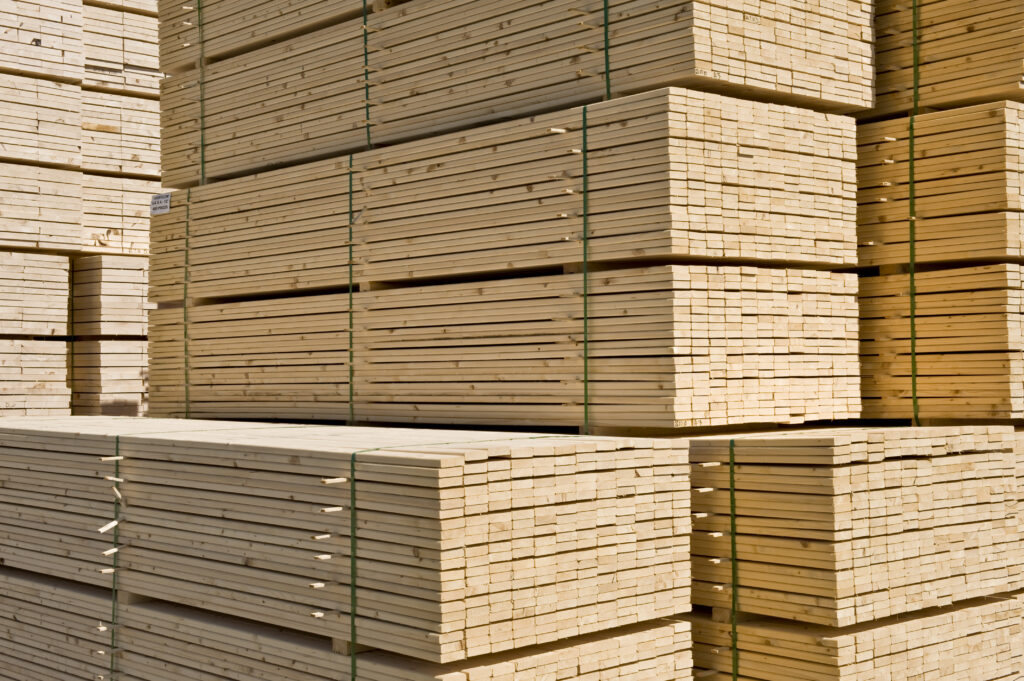 Stacks of sawed lumber